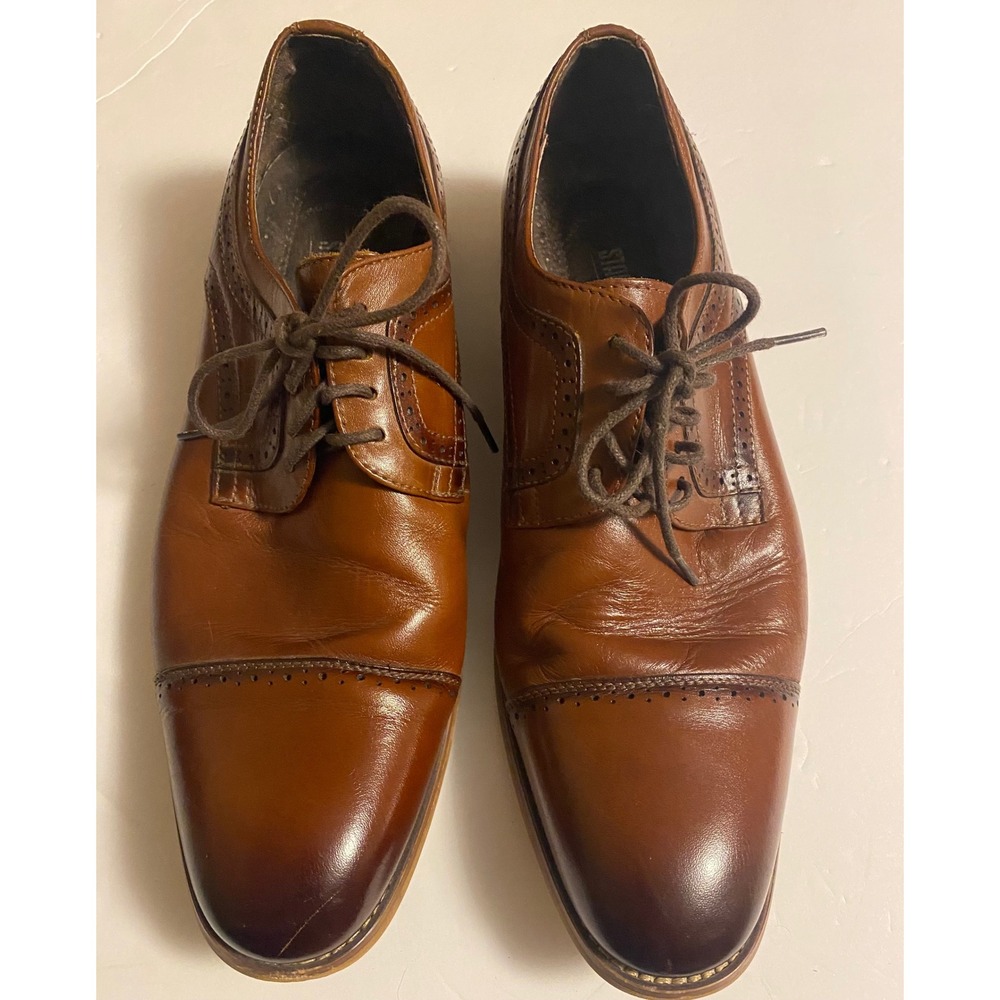 Stacy Adams Mens Cognac Brown Leather Cap Toe Brogue Oxford Dress Shoes Sz 9.5M